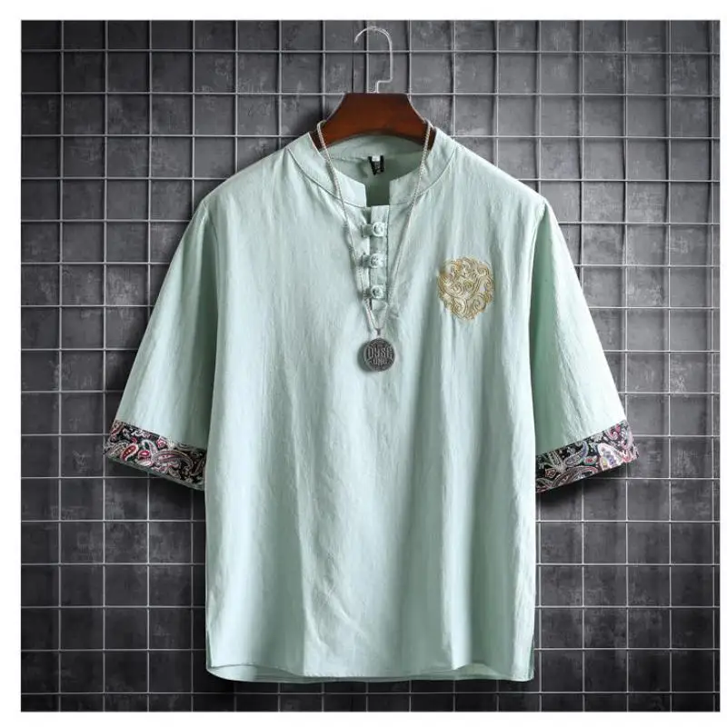 M-5XL Plus Size Men's Shirt Traditional Chinese Style Short Sleeve Summer Blouse Vintage Kung Fu Shirt in Men's Clothing chinese dress