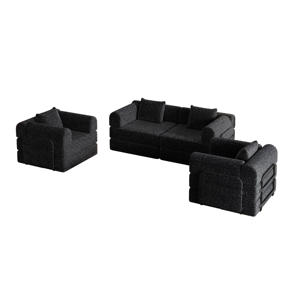 2-in-1 Chenille-Schlafsofa | mit Aufbewahrungsfach für Armlehnen, drei Metallrahmen und mehreren Konfigurationsoptionen, Wohnmöbel – Detail 40