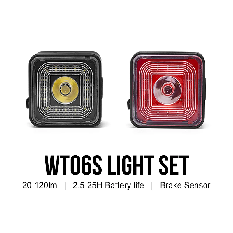 

WT06S Bicycle Smart Brake Sensing Light Rear/Front Sets IP66 Waterproof MTB Road Bike Taillight USB Night Cycling Safety Lamp