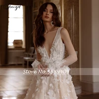 Customized A-Line Romantic Wedding Dresses V-Neck Sleeveless Vestido De Novia Lace Appliques 3D Flowers Classic Robe De Mariee 3