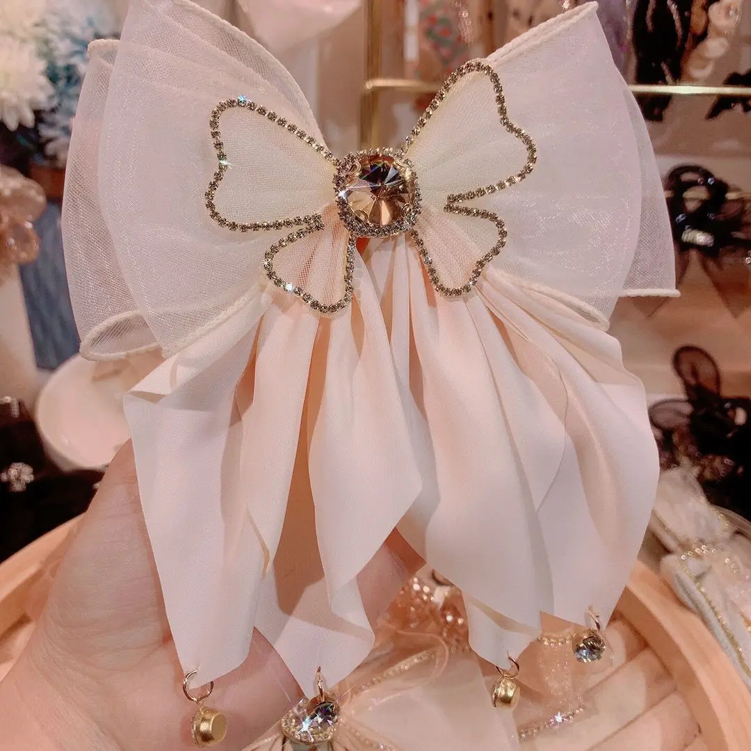 Fashion Girls Princess Bright Hair Clip Rhinestone Big Bow Hairpin for Girls Headwear Ladies Hairgrips Female Hair Accessories autumn and winter new bright ladies detachable hat loose casual coat 2023 fashion short fleece warm cotton padded clothes female