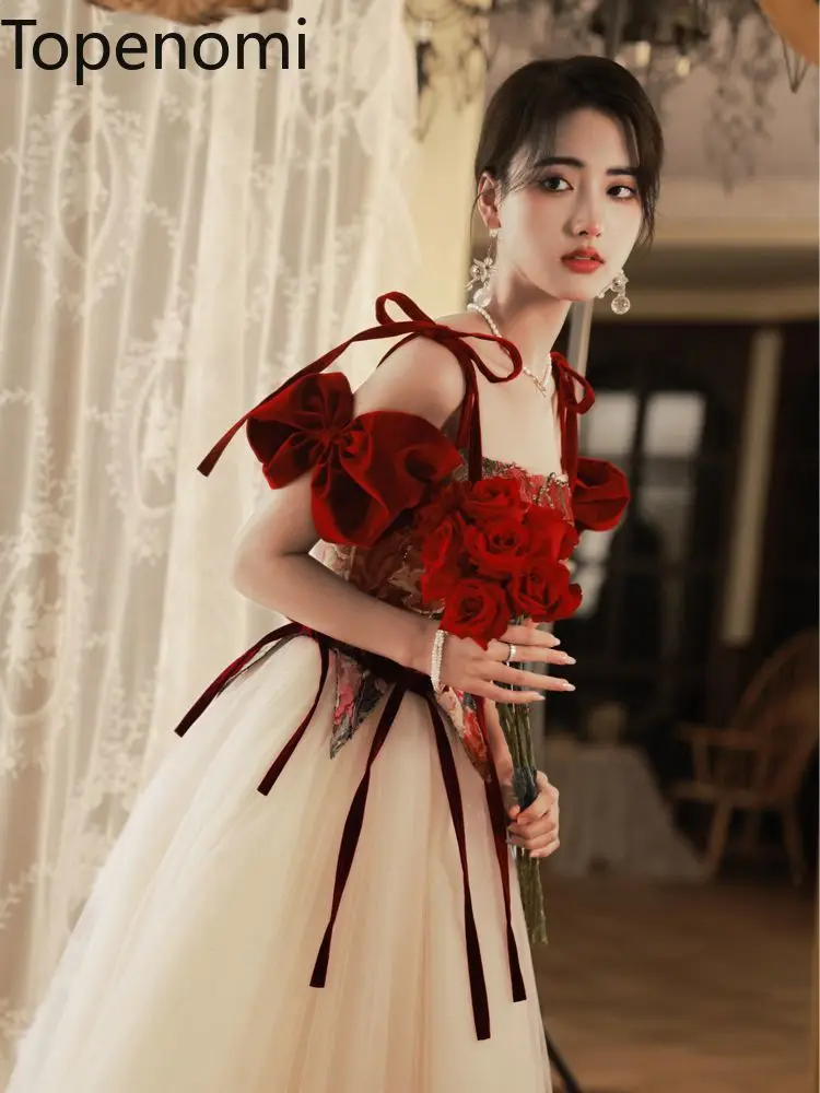 

Topenomi Elegant Off Shoulder Print Evening Desses Women 2024 Banquet Engagement A-line Quinceanera Dress Summer Prom Party Gown