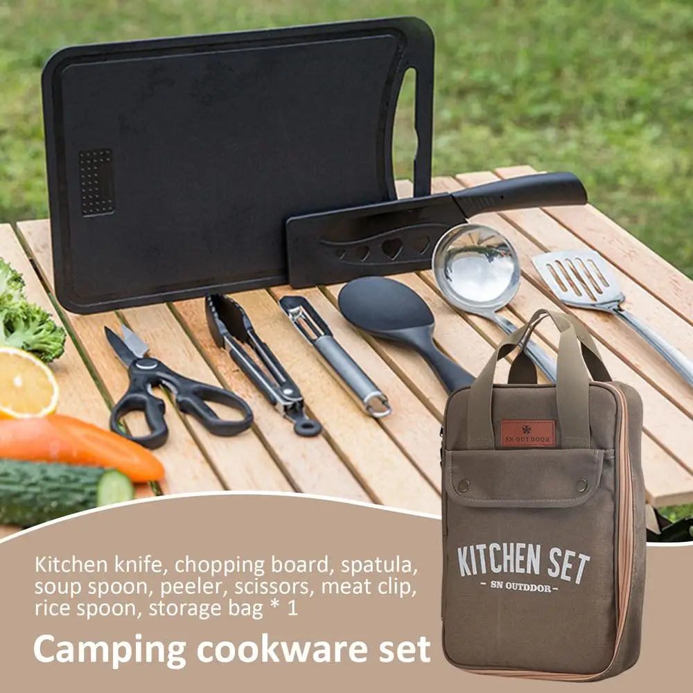 Description Picture 4 of item8pcs outdoor camping tableware knife set portable picnic self-driving travel kitchen utensils spatula cutting board storage bag