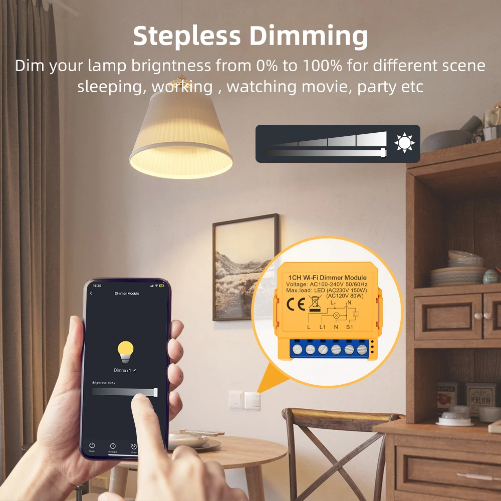 AVATTO Tuya WiFi Smart Dimmer Switch Module 1/2 Gang for APP Remote Control Works With Alexa Google Home smart light switch,led dimmer switch,smart dimmer switch,lamp dimmer,power cords dimmer switch