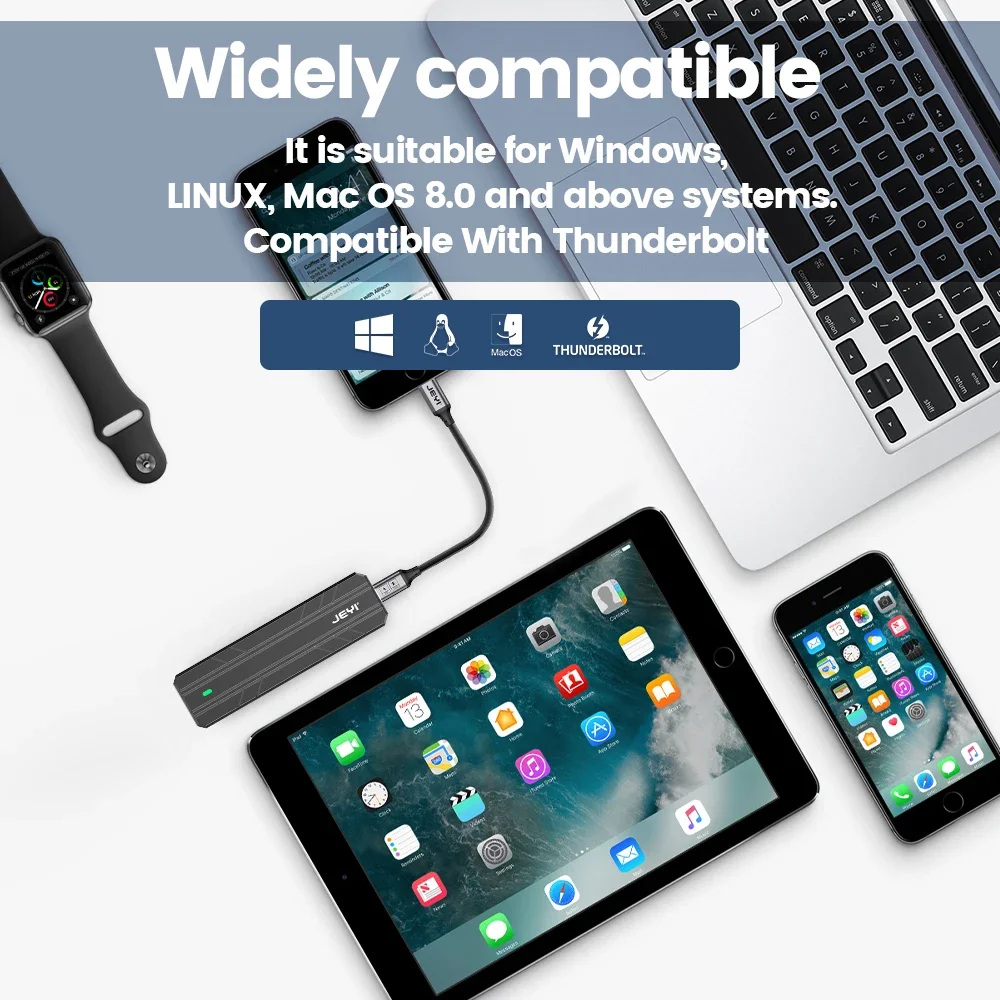 JEYI M.2 NVME SATA SSD Enclosure USB C 3.2 Gen 2 10Gbps or 6Gbps SATA M-Key(B + M Key) SSD Reader Dual Protocol Hard Disk Case