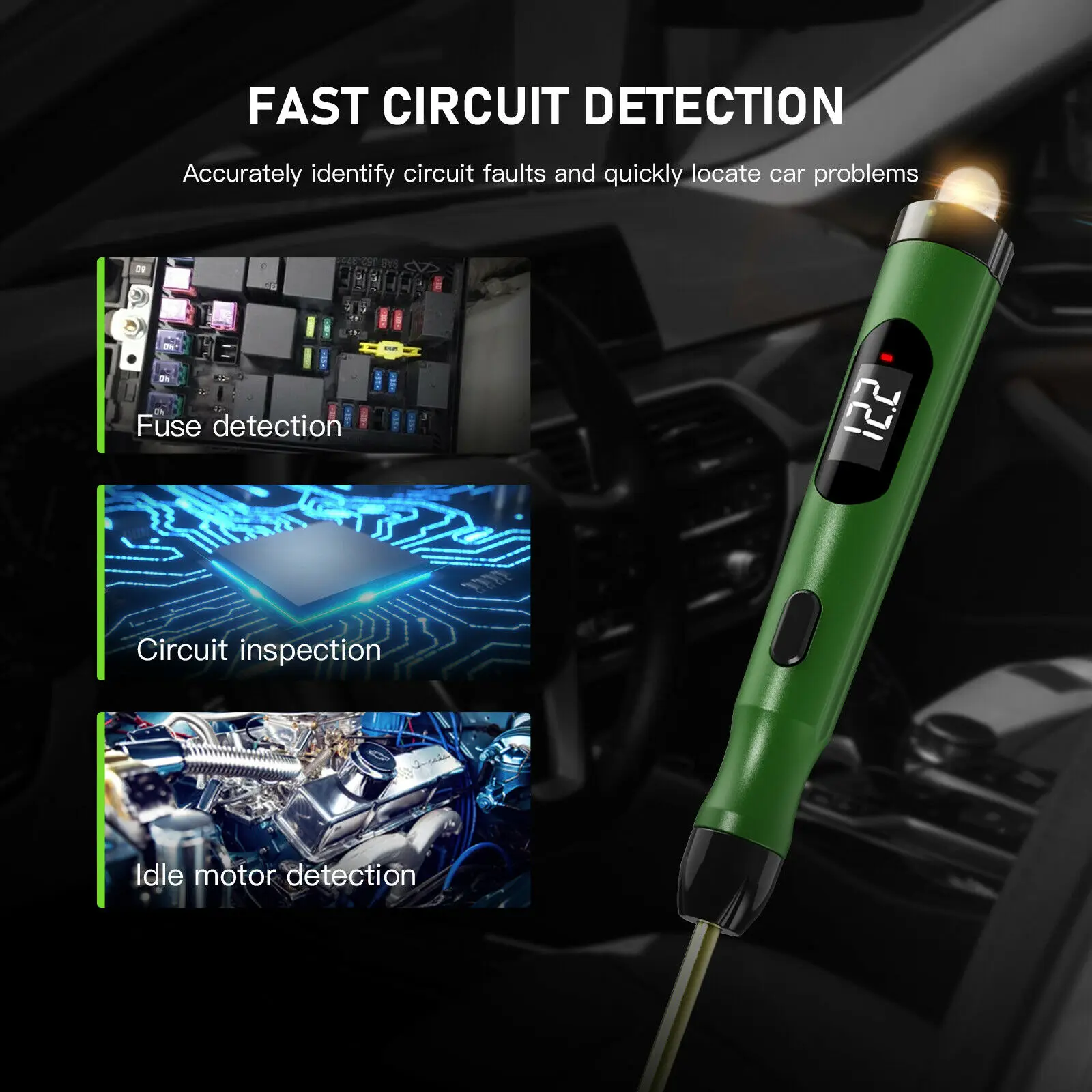 Circuit Tester Automotive Car Power Circuit Probe Kit 12V 24V Digital Display Load Polarity Voltage Test Pen