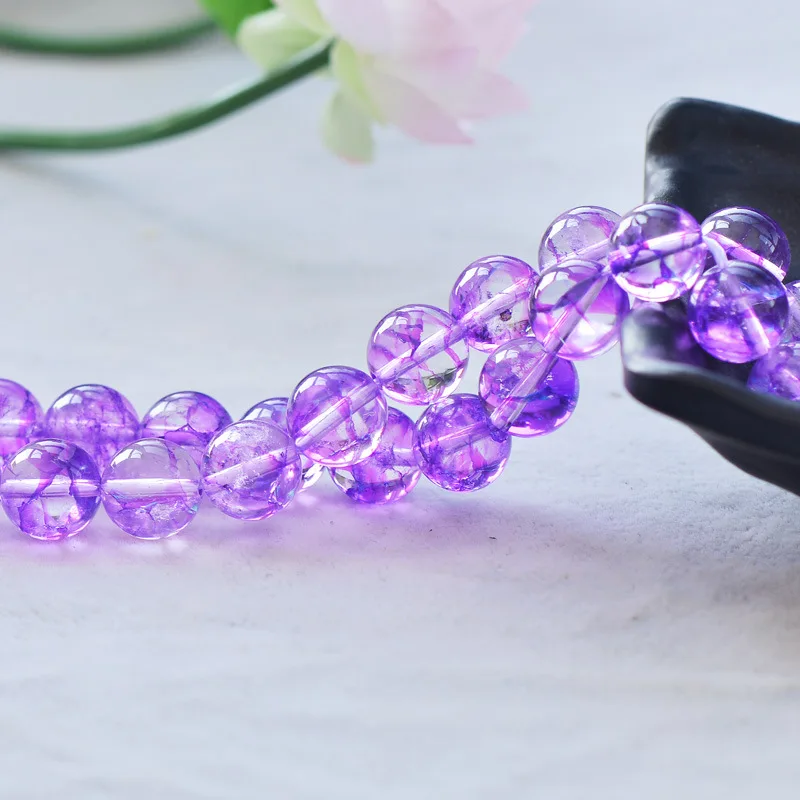 

Joanlyn Grade A Natural Clear Quartz Crackle Beads Purple Color 6mm-14mm Smooth Polished Round 15 Inch Strand CQ22D