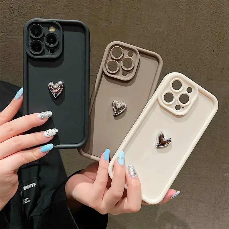Silver Heart Silicone Soft Phone Case for Girls - Shockproof Back Cover