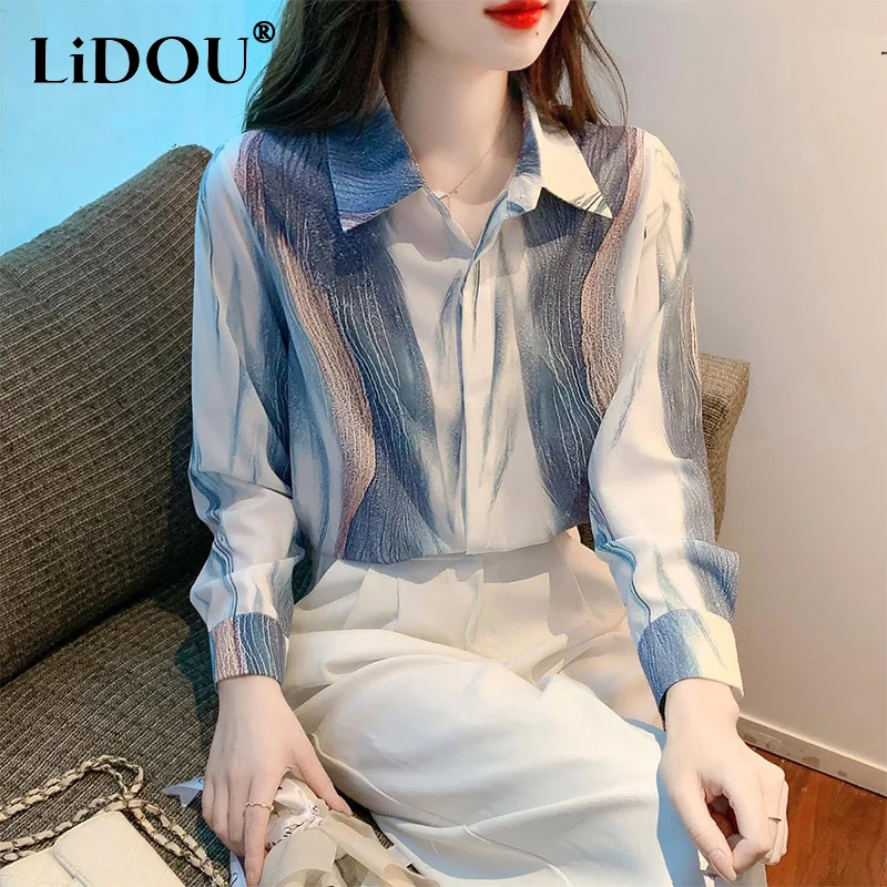 Spring Autumn Elegant Fashion Buttons Chiffon Shirt Ladies Long Sleeve Korean Style All-match Cardigan Top Loose Casual Blouse