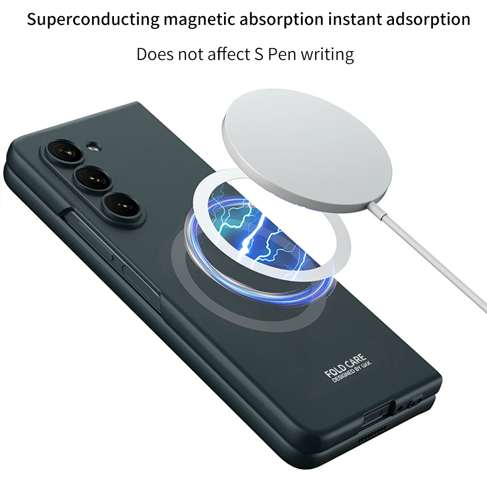 For Samsung Galaxy Z Fold 5 Magsafe Case Matte Magnetic Wireless Charging Skin Friendly With Tempered Film Shockproof Hard Cover