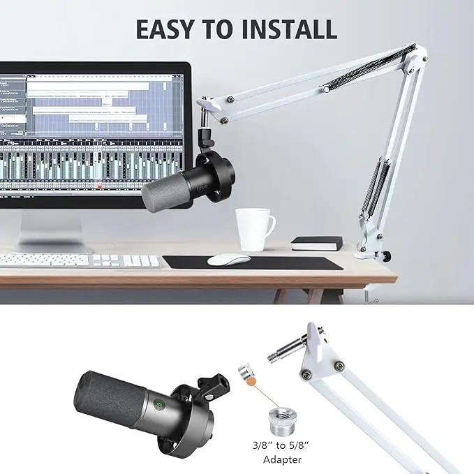 Fifine K688 ブームアーム、ホワイトマイクアーム Fifine K688