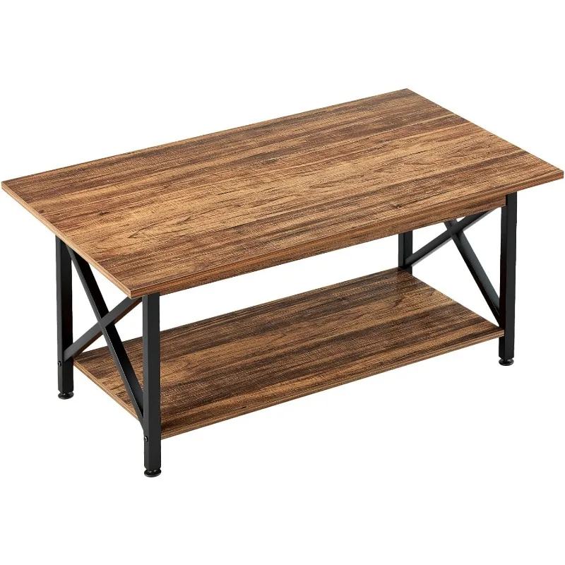 

GreenForest Coffee Table Large 43.3 x 23.6 inch Farmhouse Rustic with Storage Shelf for Living Room, Easy Assembly, Walnut