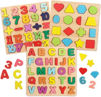 Wooden Puzzles Toys for Kids 3 Year Alphabet Numbers Children Montessori Educational Learning Toys abc Letters Preschool Gift
