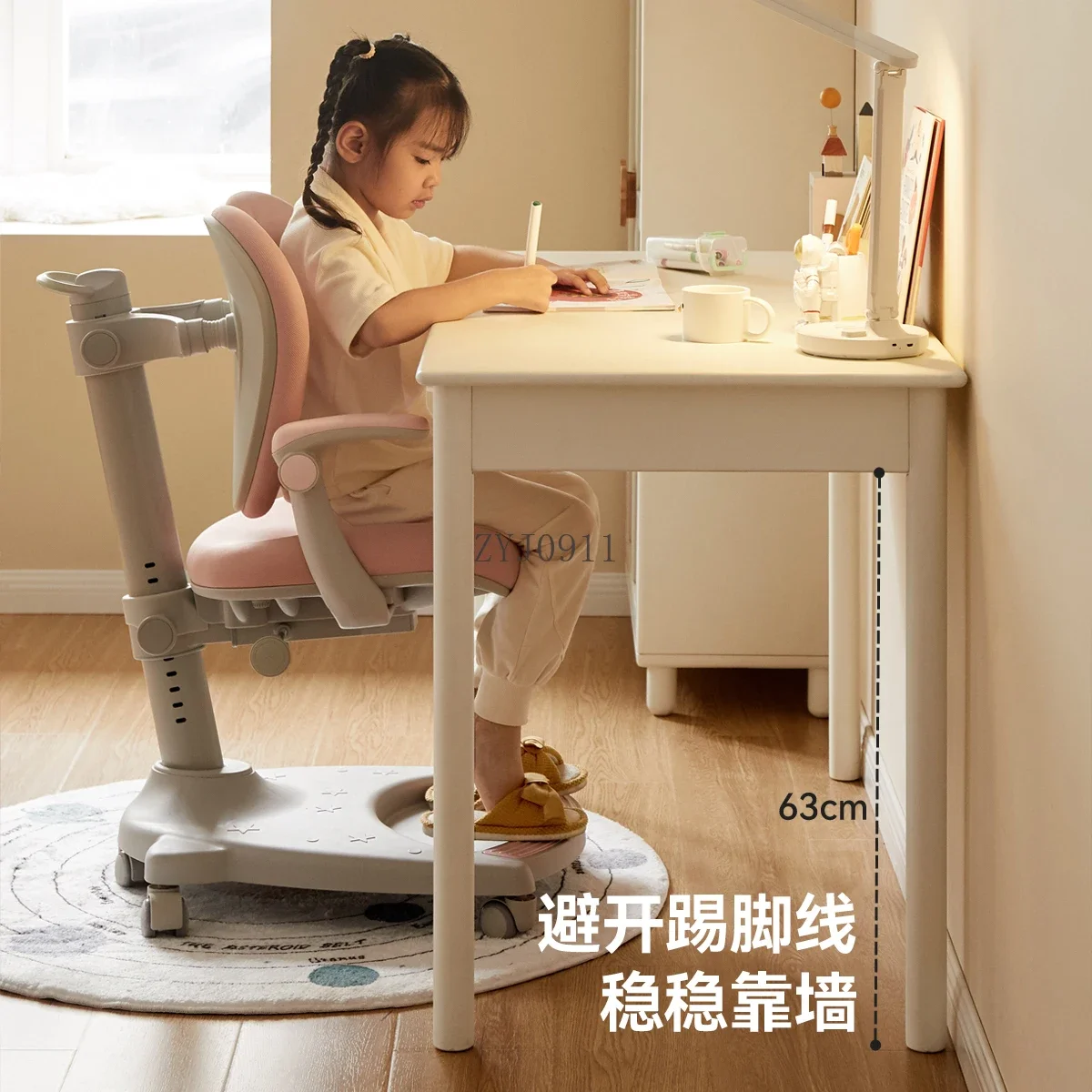**F Solid wood children's desk simple cream style white writing student home reading table