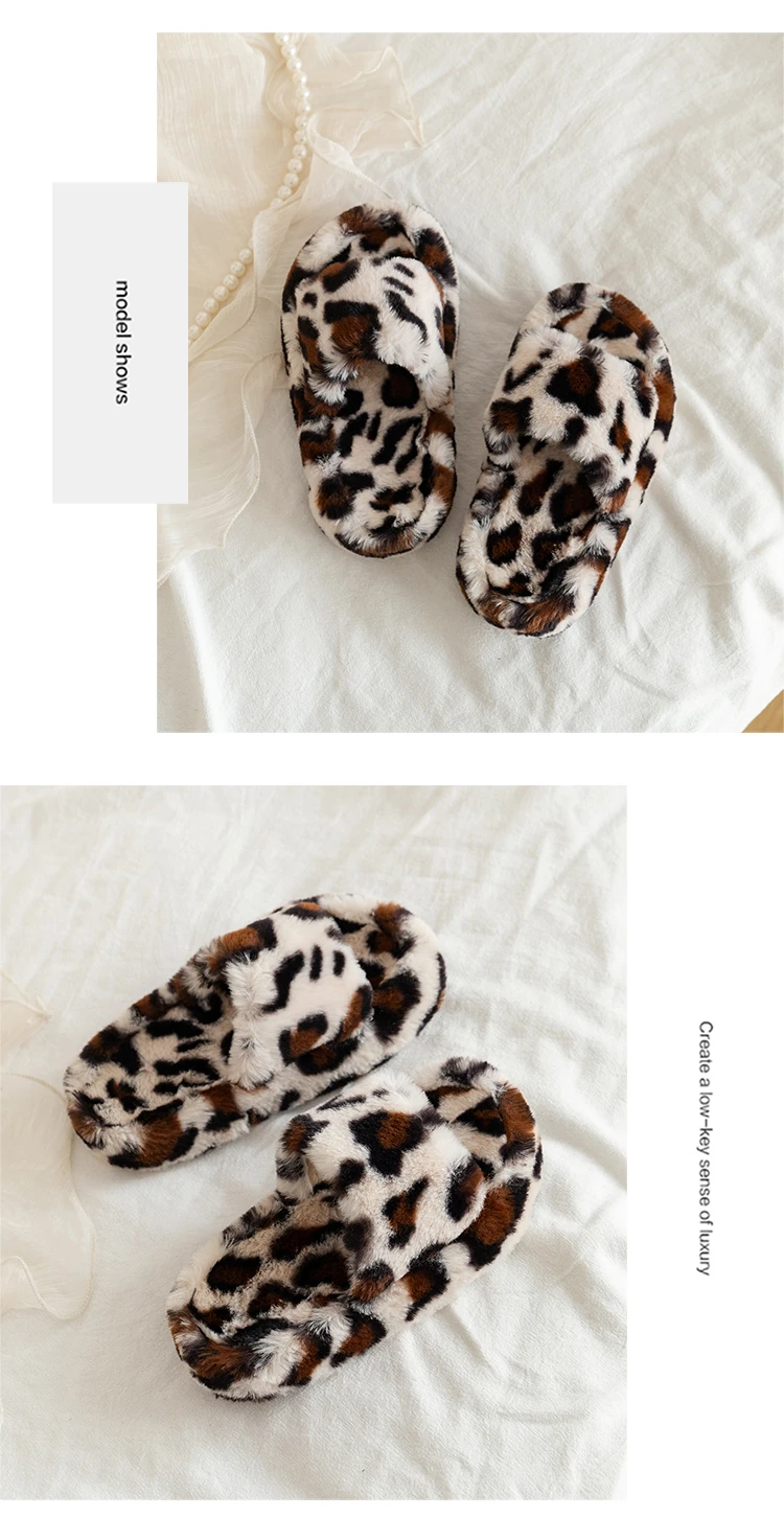 2025, Winter Neue kinder Schuhe Plüsch Hausschuhe Leopard Muster Mode Warme Schuhe Indoor Koreanische Mädchen Casual Hausschuhe – Detail 4