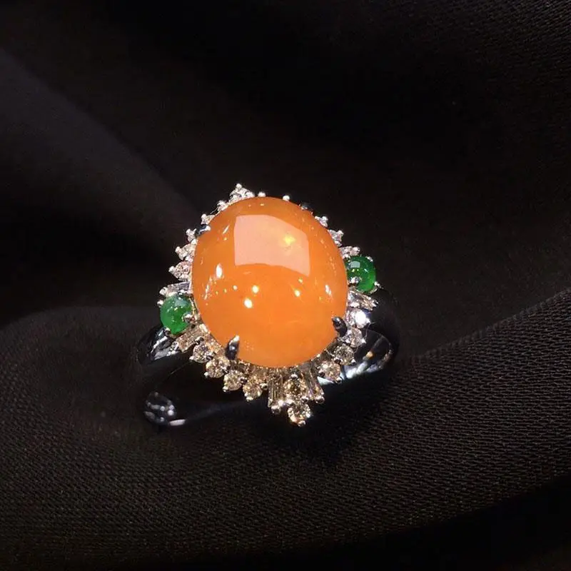 

Vintage S925 silver inlaid Rhinestone yellow emerald ring with adjustable women's Chalcedony