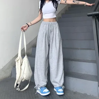 Women Retro Baggy Joggers Pants Solid Oversized Drawstring Y2K Sweatpant Woman Trendy Casual Versatile Harem Pants 2025 New