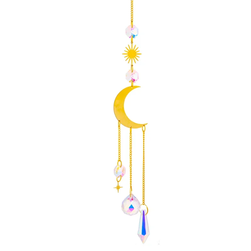 1 Pc Crystal Sun Catcher Sun and Moon Pendant Home Window Hanging Ornament Hanging Glass Prisms Light Catcher Garden Decorations