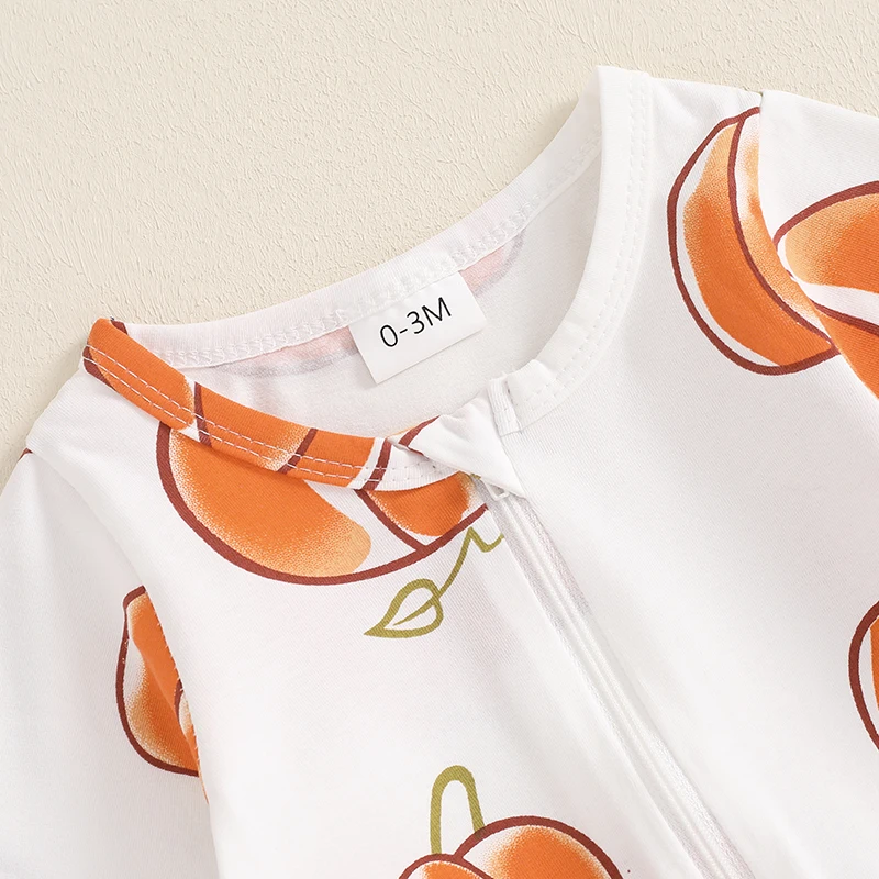 Baby Girls Boys Footies Rompers Halloween Clothes Pumpkin Print Long Sleeve Toddler Fall Bodysuits