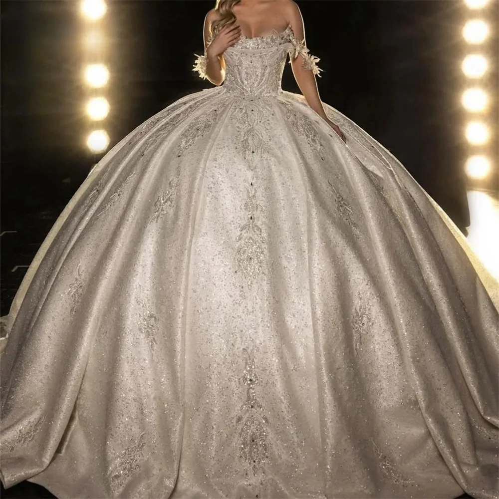 Luxurious Beaded Wedding Dress 2024 Elegant Sleeveless Ball Gown Embroidery Floor-length Wedding Gown Dreamy Robe De Mariee