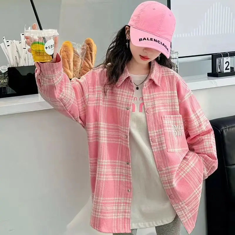 Baby Girl Clothes Girls Shirt Network Red Korean Version Girls Casual Plaid Shirt Loose Top Big Child Spring Coat