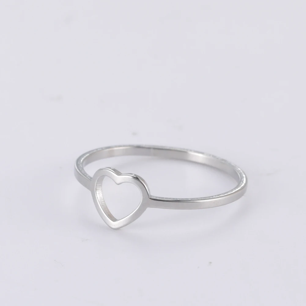 COOLTIME Stainless Steel Heart Couple Rings for Women Fashion Steel Color Finger Rings Wedding Anniversary Gift Jewelry