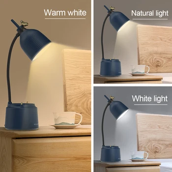 Desk Lamp USB LED Table Lamp Rechargeable Books Reading Light With Pen Holder Study Stepless Dimming Table Lamp For Bedroom 2