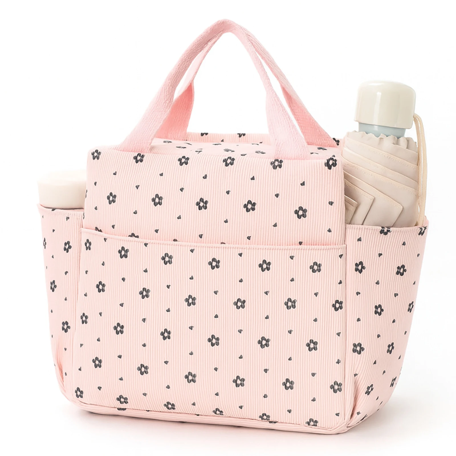 Corduroy Thermal Insulation Lunch Bag Large Capacity Lunch Tote Bag Portable Handbags for Work Picnic Travel Office