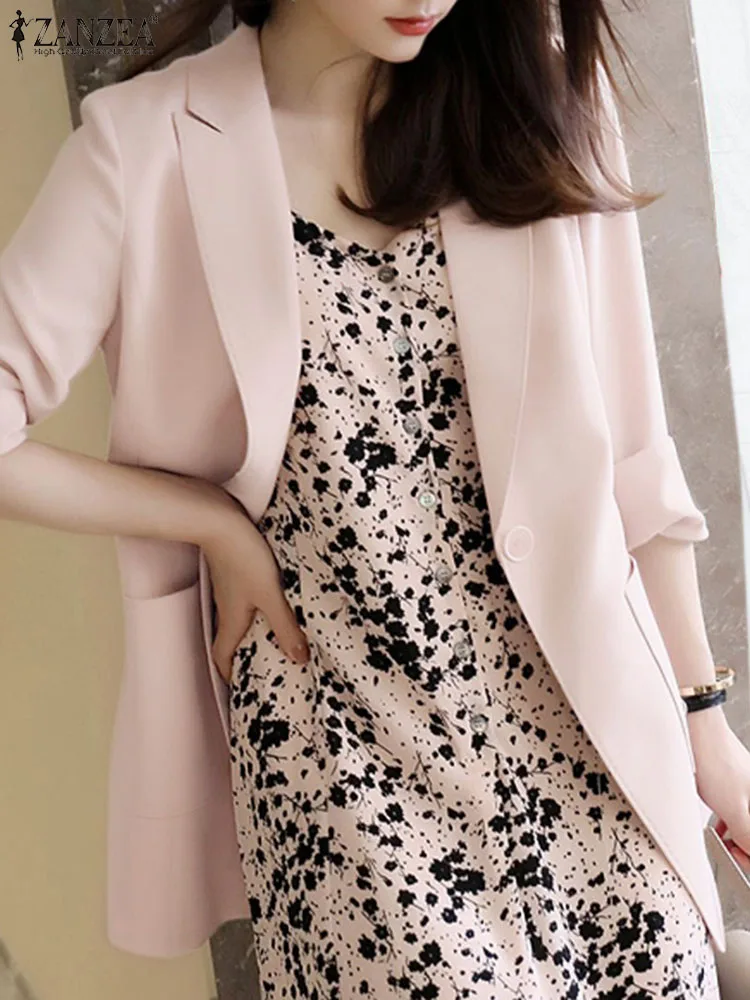 

Модный Блейзер ZANZEA с карманами, деловой Блейзер, офисный Женский костюм с воротником с лацканами, осень 2023, Корейская верхняя одежда с длинным рукавом