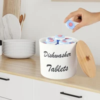 Dishwasher Pod Container with Bamboo Lid Acrylic Storage Box Dishwasher Detergent Container, Farmhouse Kitchen Tablet Organizer 2