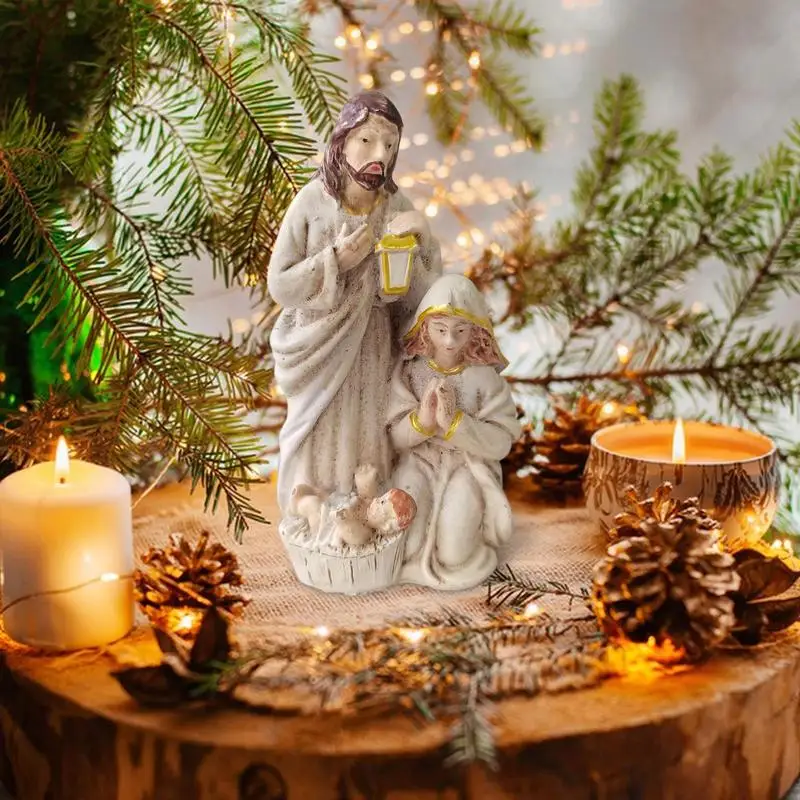

Resin Holy Family Statue Catholic Figurine Top Quality Handicrafts Sculpture Nativity Tabletop Christmas Mini Nativity Scenes