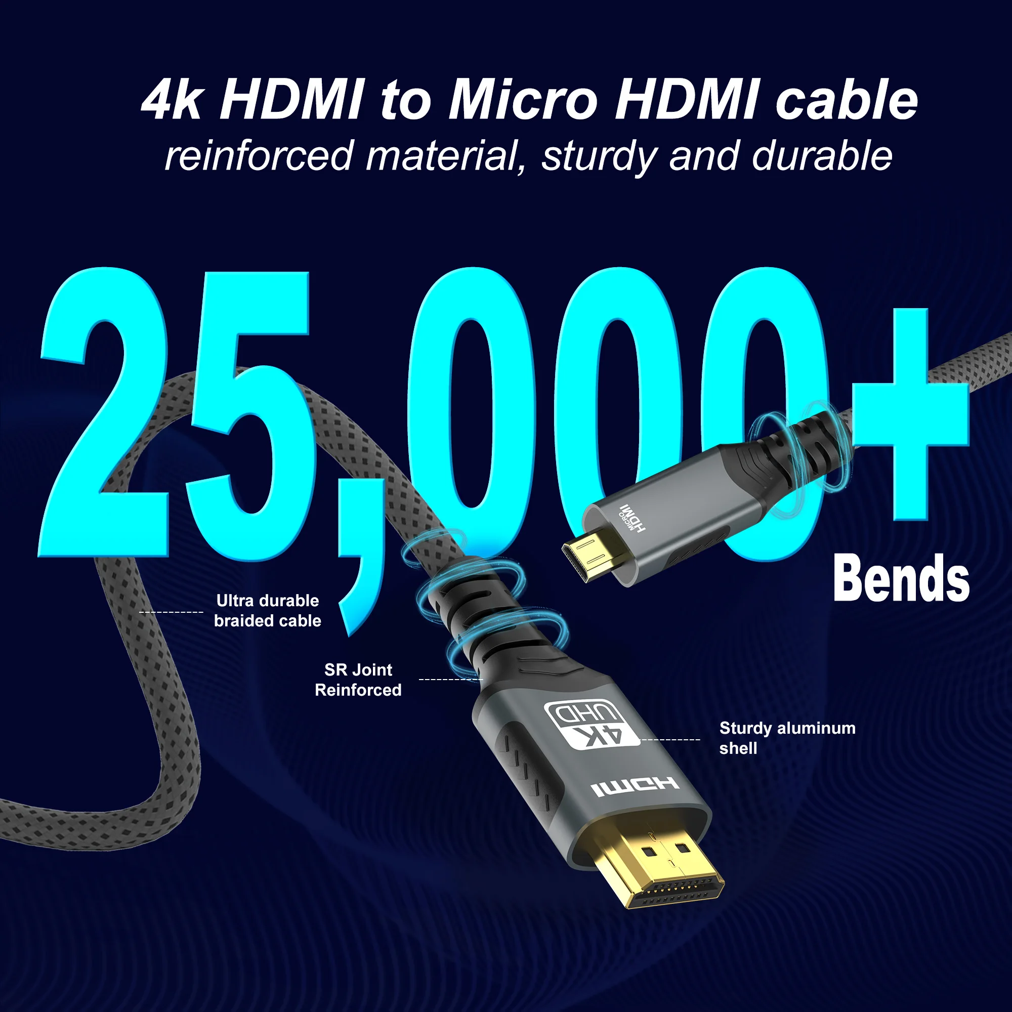 4K@60Hz Micro/Mini HDMI to HDMI Cable Braided HDMI-compatible Male to thumbnail 6
