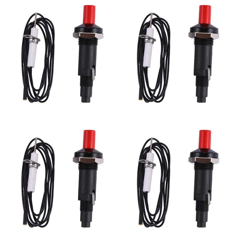 

4X Piezo Ignition Set With Cable 1000Mm Long Push Button Kitchen Lighters For Gas Stoves Ovens