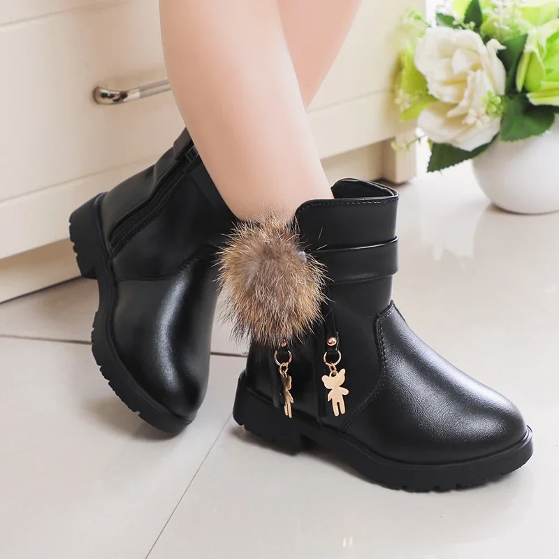 2024 Christmas New Toddler Girl Child Boots Red Warm Cotton Shoe Princess Children's Mid-calf Boots Winter Padded Shoes Autumn