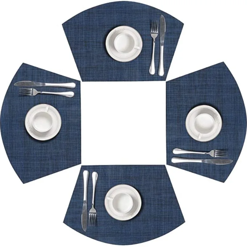 Inyahome Wedge PVC Placemats for Round Table Woven Vinyl Easy Wipe