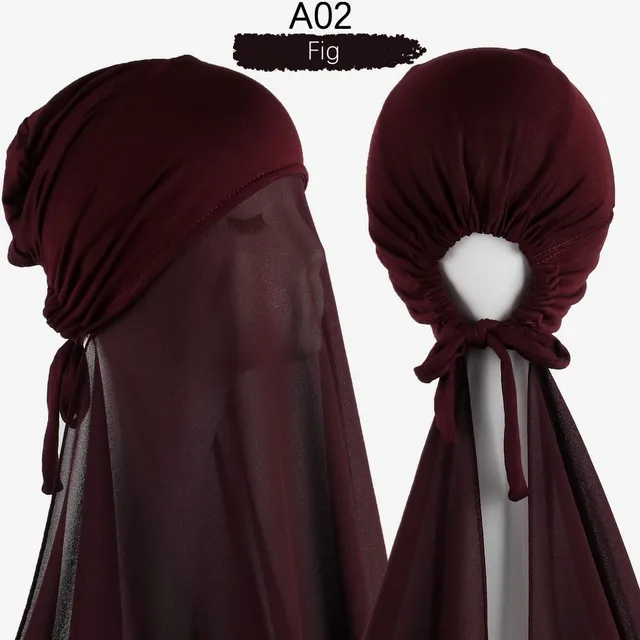 Muslim Women Chiffon Hijab With Cap Bonnet instant Chiffon Hijab Pinles Shawl Head Scarf Under scarf Caps Cover Headwrap A02
