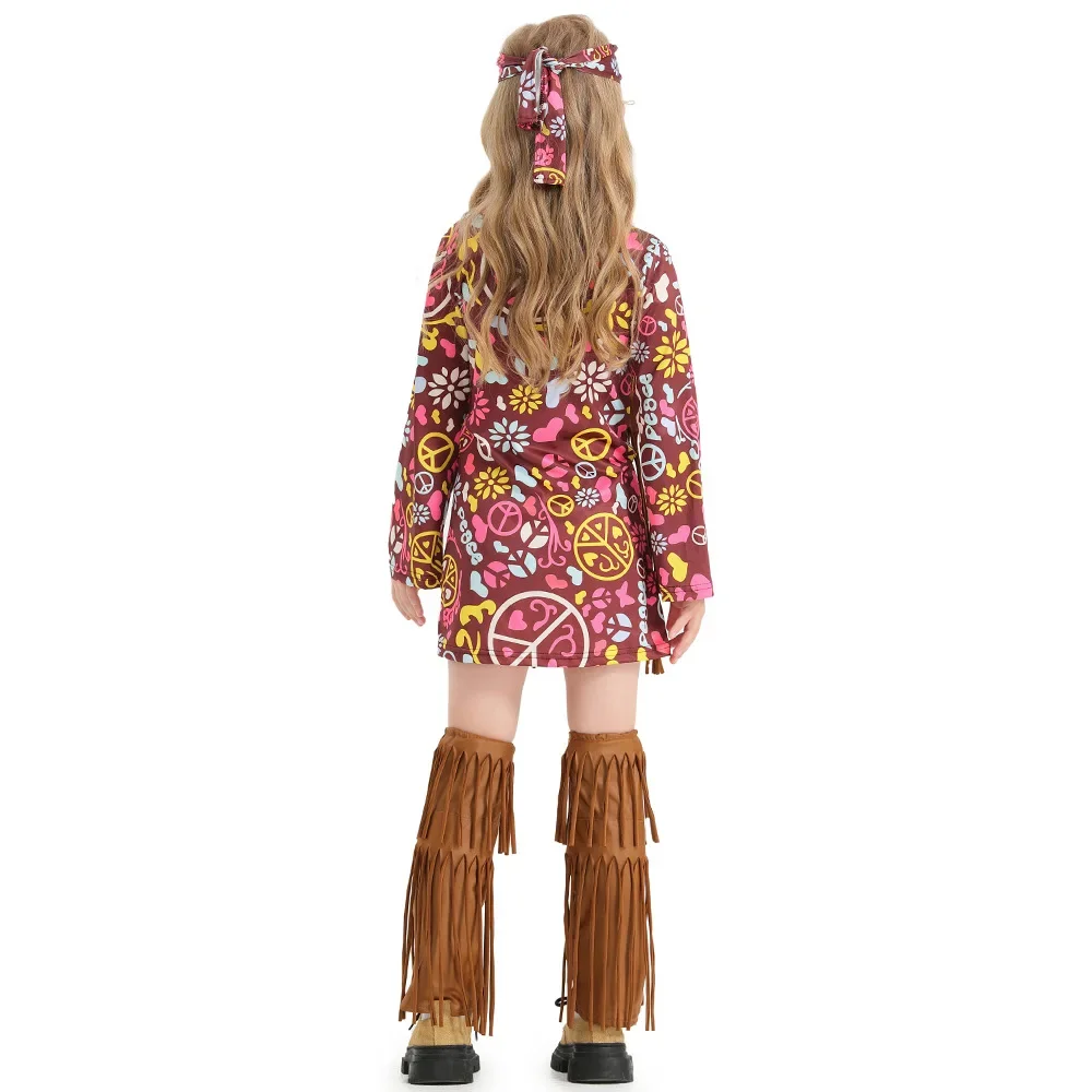 Cosplay Indian Tassels Costumes Set Women's Peace Love Hippie Christmas 1960s Stage Performance Halloween Dress Up Outfits Party