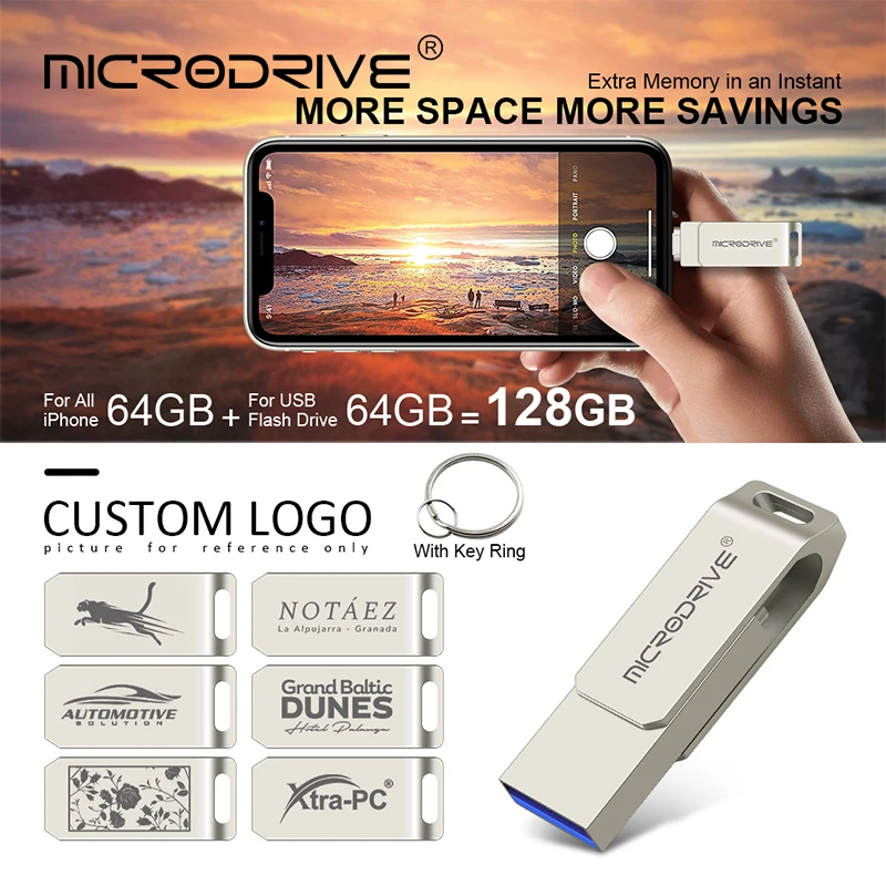 아이폰용 회전 USB 3.0 플래시 드라이브, 라이트닝 인터페이스 USB-A, 아이폰 7, 8, 9, 11, 12/13, 아이패드용, 2 in 1