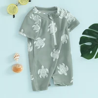 Citgeett Summer Kids Boys Swimsuit Casual Print Short Sleeve Zipper Jumpsuit Swimwear Beachwear Bathing Suit 4