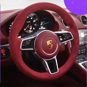 For Porsche Taycan 718 Cayenne Cayman Macan Panamera Real Alcantara DIY Hand Sewn Steering Wheel Handle Cover