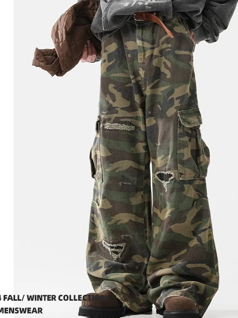 American High Street Camouflage Work Pants Loose Straight Leg Bell Bot Men's Women's Vibe Sle Casual Wide Leg Trousers