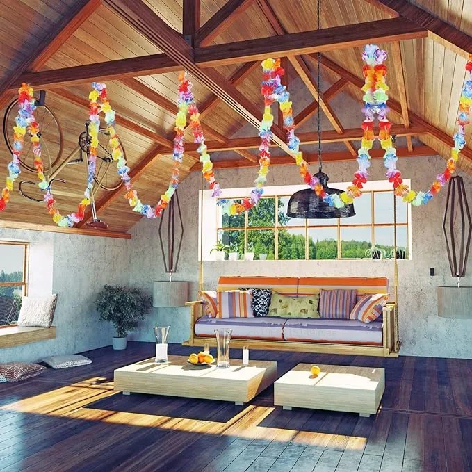 3M/2M Plastic Flower Lei Garland Hawaiian Floral Border Luau Party Flower Garland Hawaiian Party Garland Luau Summer Party Decor