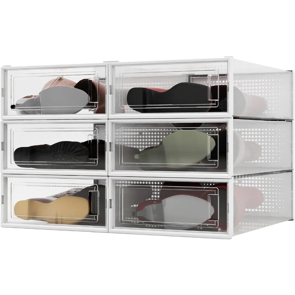 

PARANTA 6-Piece Boot Shoe Storage Box, Stackable Clear Plastic Shoe Organizer, with Clear Door For Storing Women Shoes 20.5" x 1