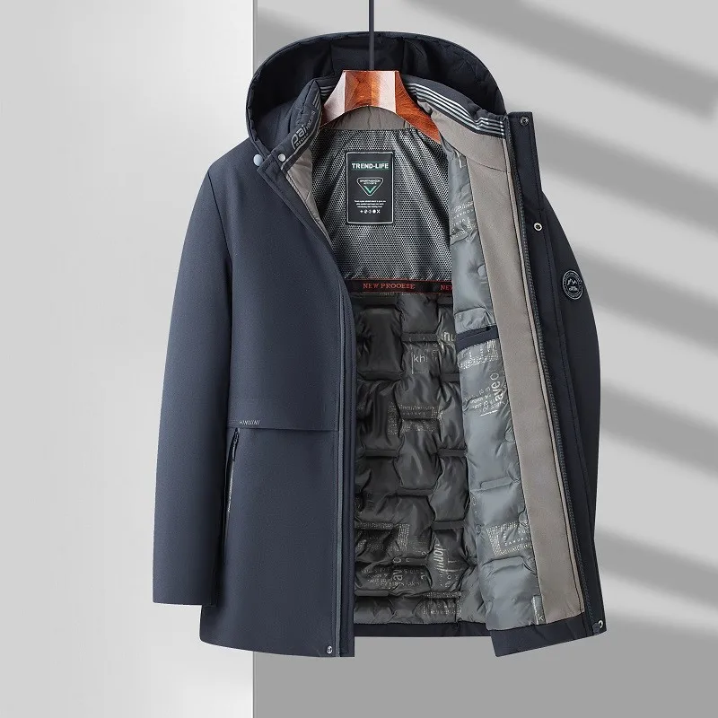 

Hooded Fashion Men's Cotton Casual Coat Windbreaker Warm Parka Shiny Warm Black Baseball Jacket Men's Windproof Parka