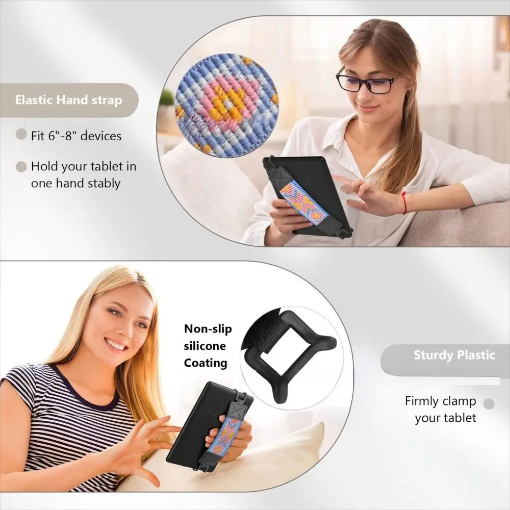 PU Leather 6-8" eReader Secure Hand Strap Versatile High Elastic Tablet Finger Grip Holder for Kindle/Kobo/Voyaga/Lenovo