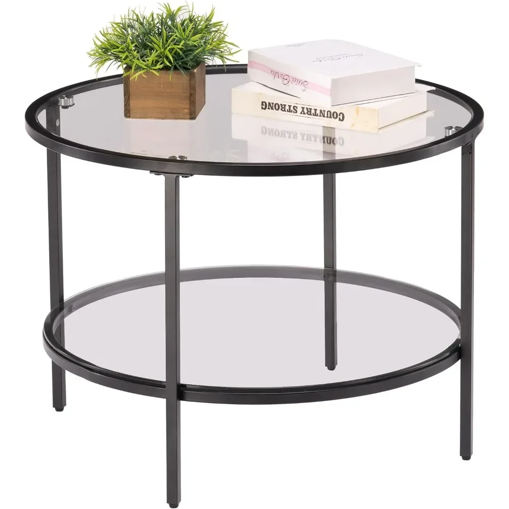 2-Tier Glass Top Coffee Table With Storage Clear Coffee Tables for Living Room Simple & Modern Center Table for Small Space Café images - 6