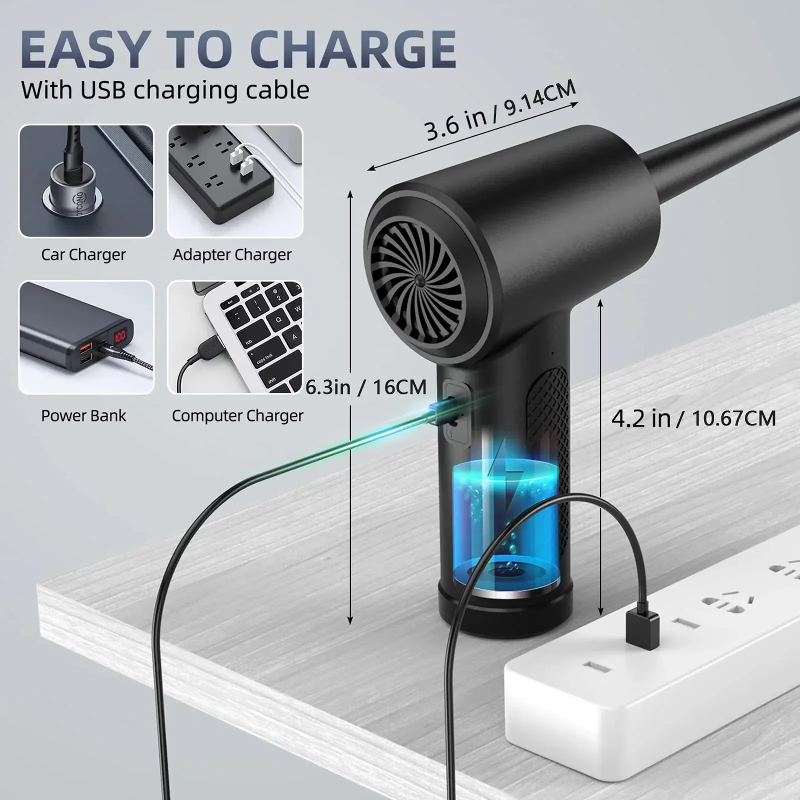 Compressed Air Duster Electric Rechargeable Cordless Air Blower Compressed For Cleaning Computer Keyboard Camera Car Home