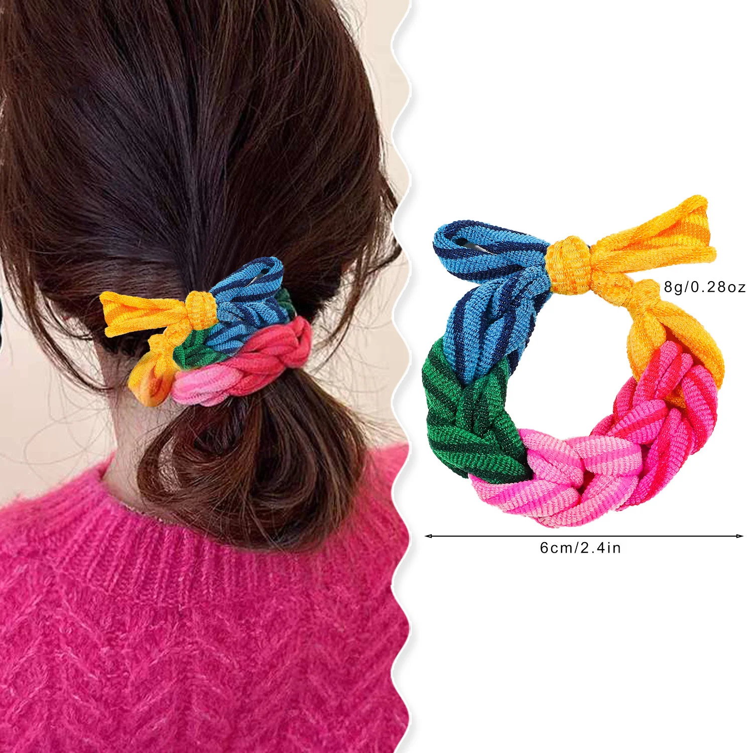 Neues Design Bogen Haargummis Band Buntes handgewebtes Haarseil für Frauen Hochelastische Haargummis Haarband Pferdeschwanz Haarschmuck – Detail 3
