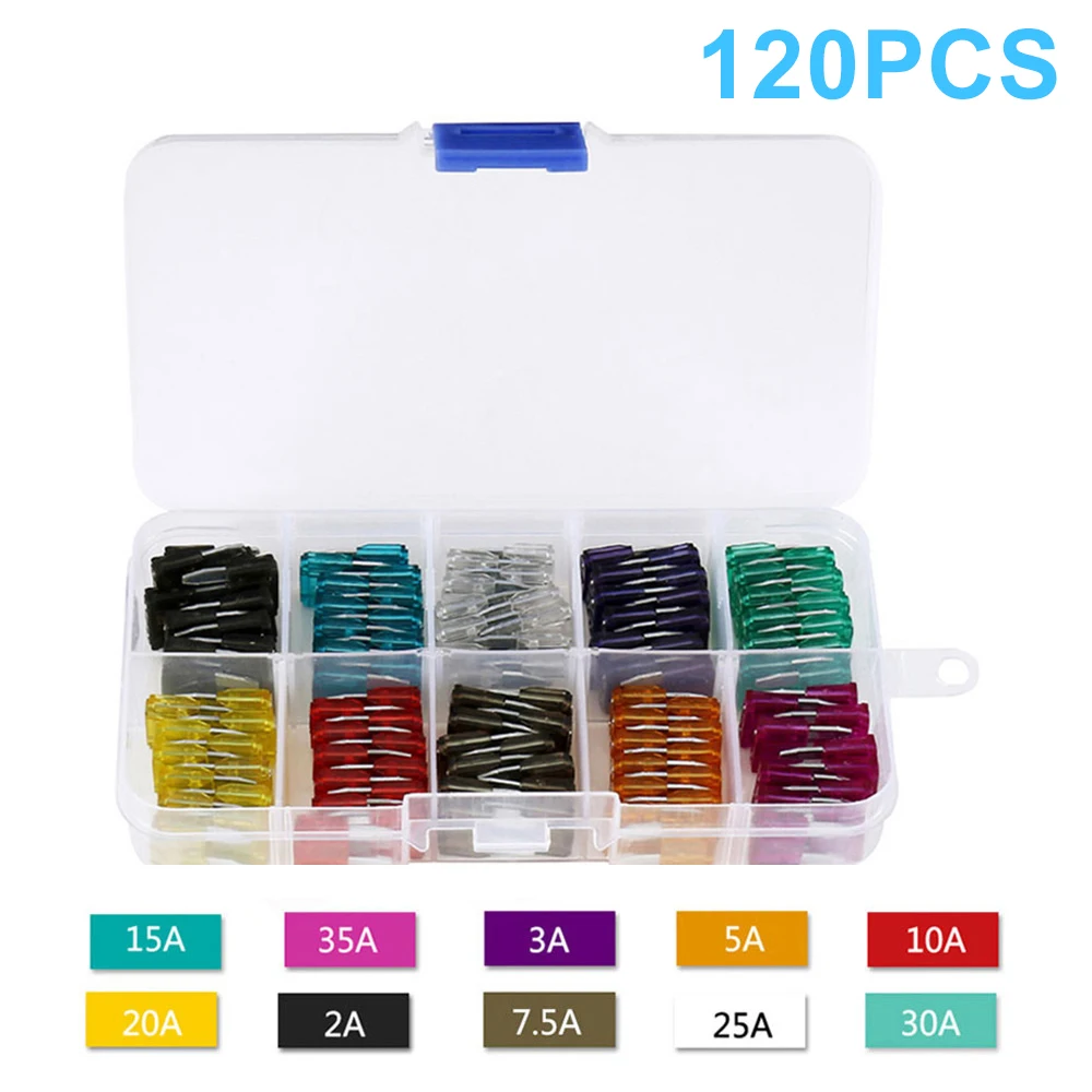 

120Pcs Blade Fuses Assortment Kit 2/3/5/7.5/10/15/20/25/30/35A Colorful Replacement Automotive Fuses Mini Standard Blade Fuse
