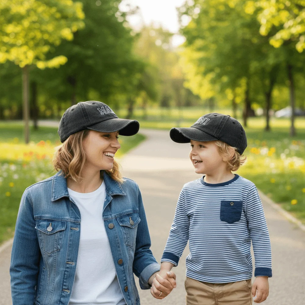 Modische Gewaschene Baumwoll-Mützen mit MAMA MINI Stickerei Vintage Verstellbare Unisex-Baseballkappen Atmungsaktive Baseballmütze – Detail 9